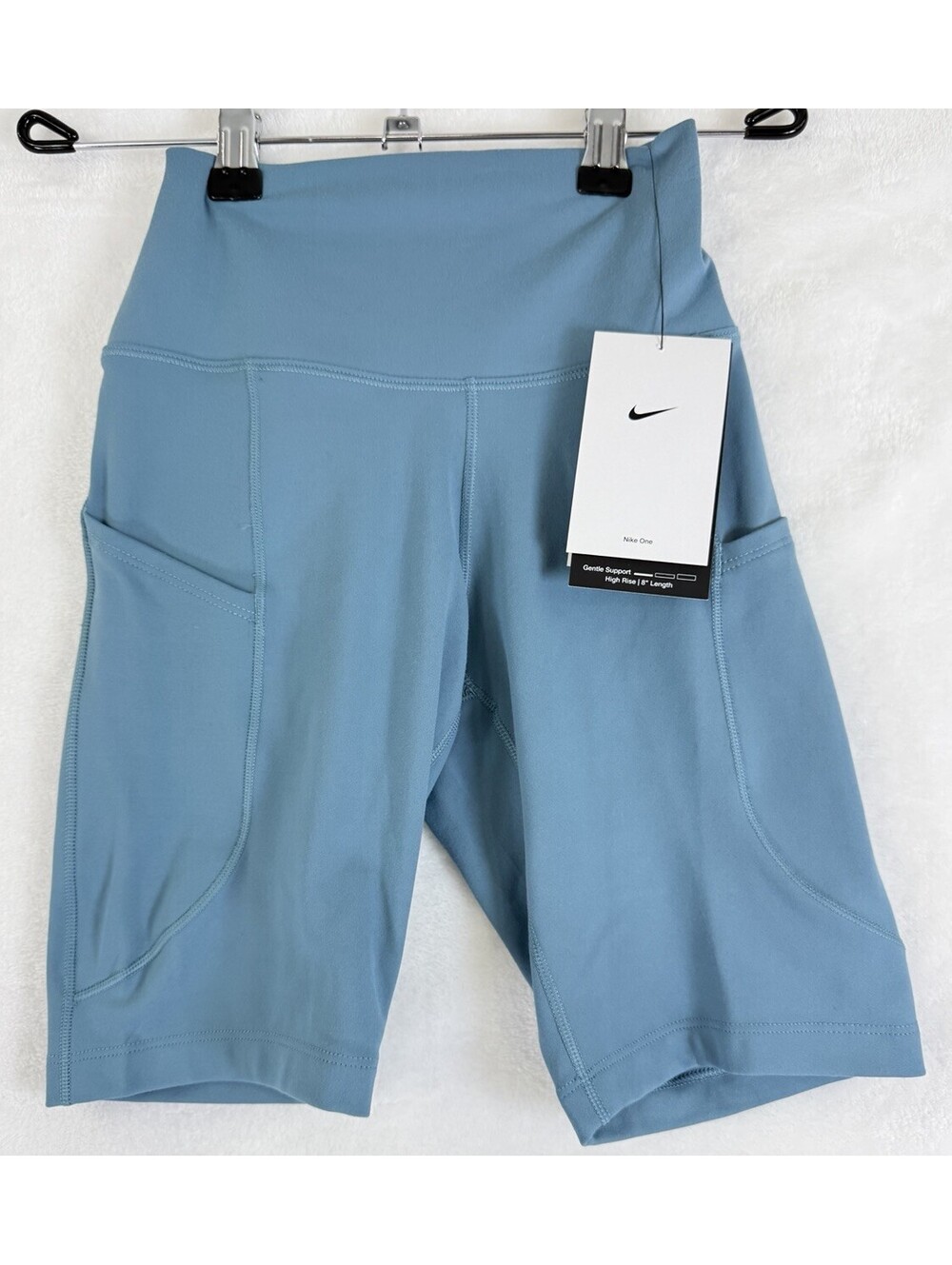 Nike One Biker Shorts XS Womens Blue High Waisted 8" Pockets New NWT